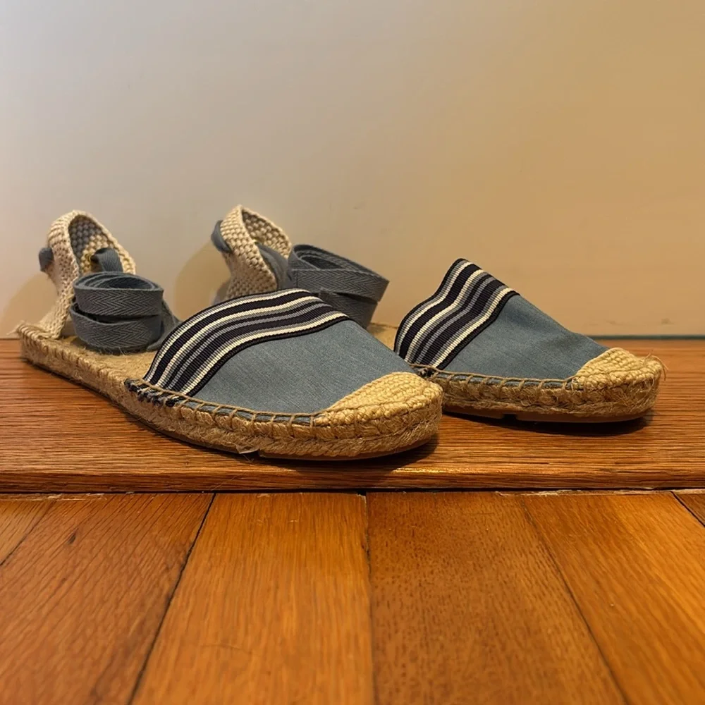J Crew Factory Striped Lace-Up Espadrille Flats in Chambray
